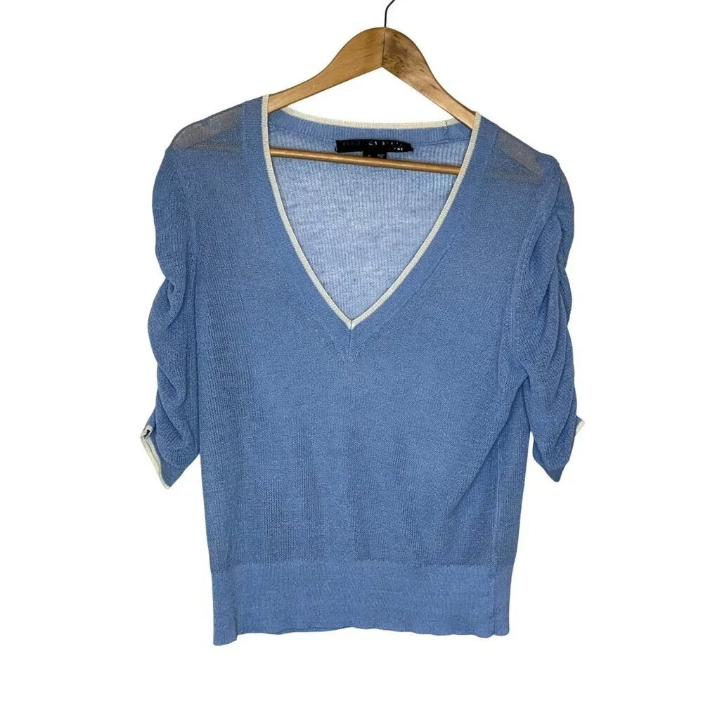 VERONICA BEARD Saville  V- Neck Sheer linen Sweater Women Size M Medium